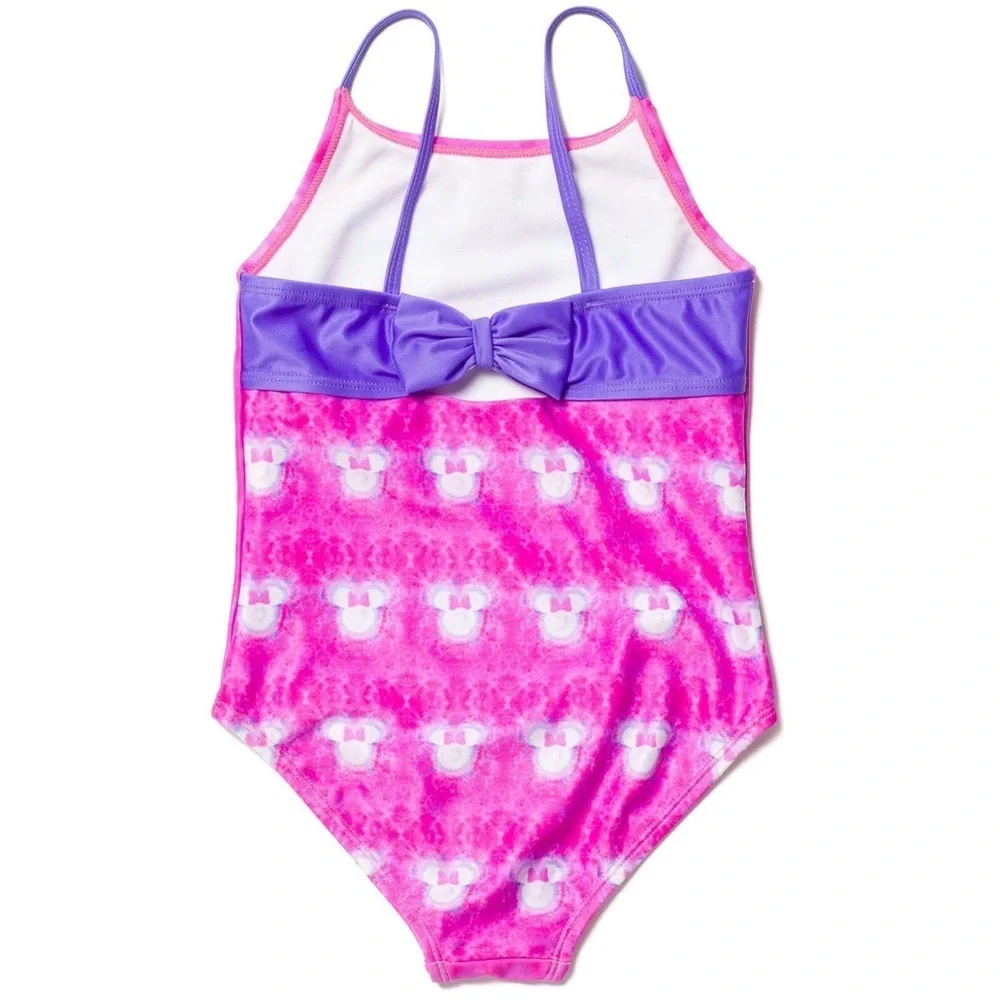 Disney Minnie Mouse Girls One Piece Bathing Suit Tie Dye Pink Bow 10/12